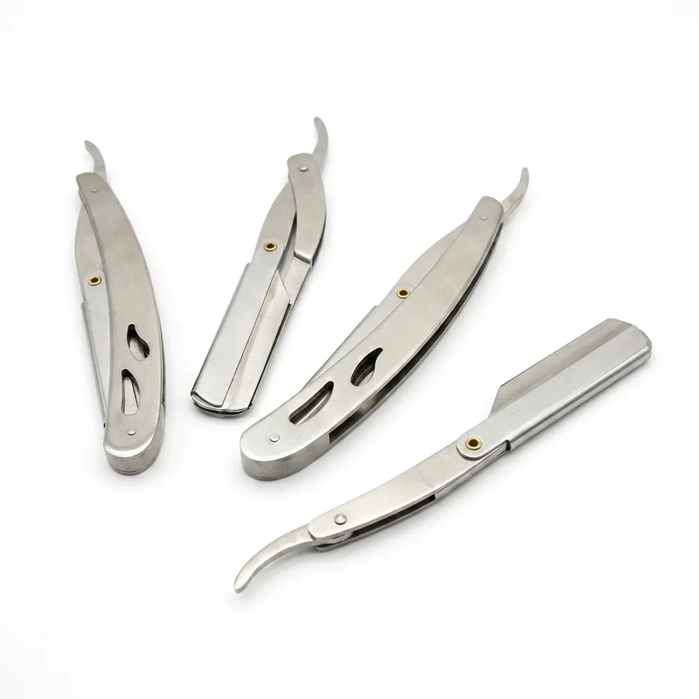 Stainless steel straight razors with replaceable blades